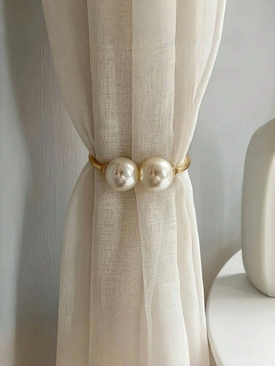 1pc Faux Pearl Bracelet Style Curtain Tieback, Metal Alloy Pearl Asymmetrical Half-Open Curtain Tieback With Faux Pearl - Elegant Home Decor Accessory, Durable And Fashionable, Suitable For Living Room, Kitchen, Dining Room, Bedroom Curtain Decoration